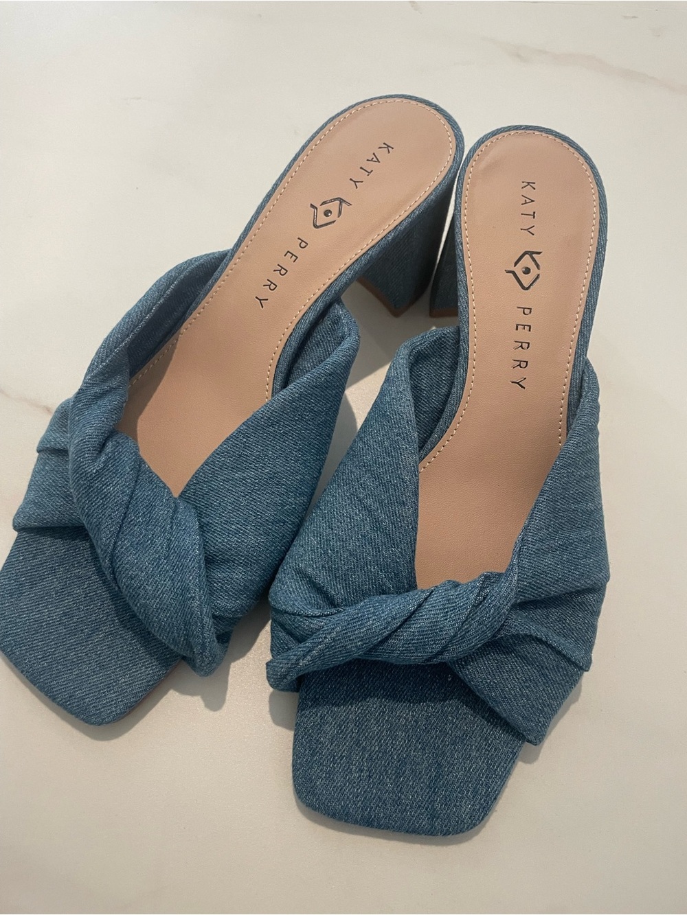 Katy Perry Collections Denim Knot Slip-On Mules in Blue